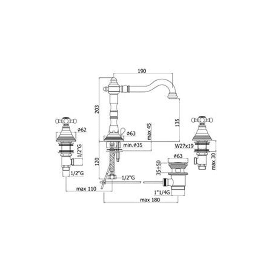 Rubinetto lavabo a 2 manopole paffoni belinda con canna di erogazione
