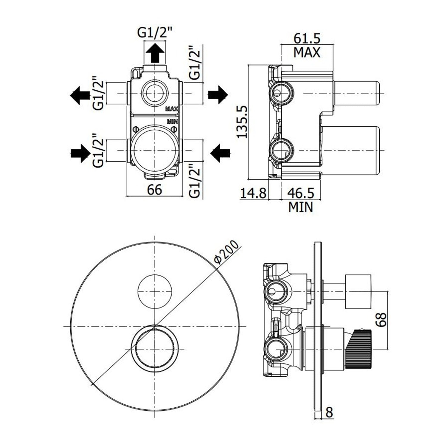 Miscelatore doccia con deviatore meccanico 3 uscite Paffoni Jo Nero Opaco