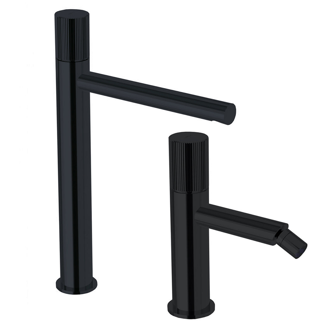 Set di miscelatori lavabo alto e bidet con scarico click clack Paffoni Jo Nero Opaco