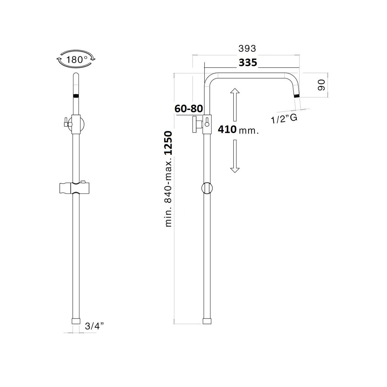Colonna doccia C15 regolabile con attacco 3/4F e soffione 25cm