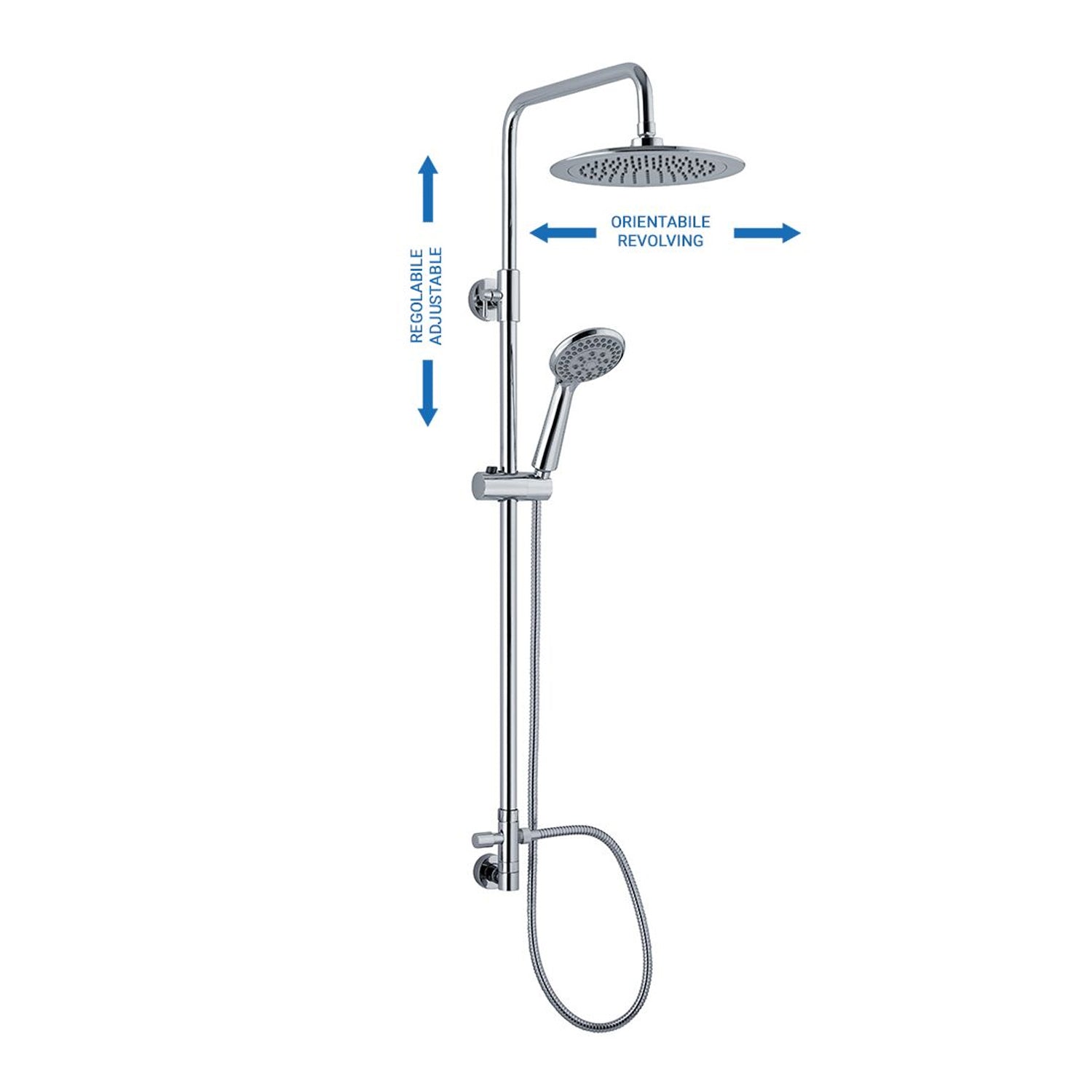 Colonna doccia C15 regolabile con presa acqua a muro e soffione 25cm