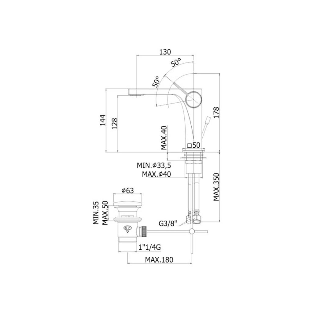 Miscelatore lavabo con scarico serie Rock modello RO075St steel looking Paffoni