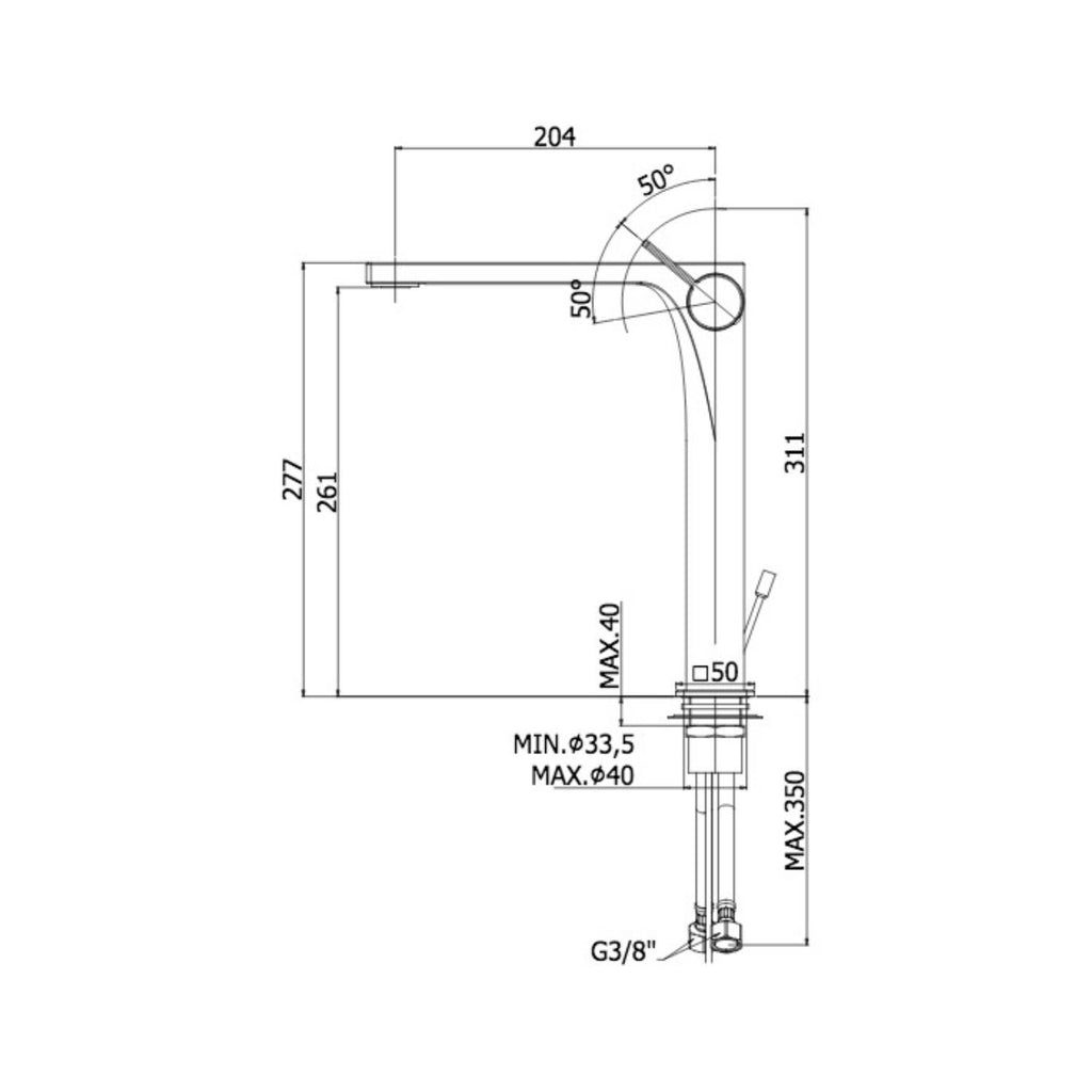 Miscelatore lavabo prolungato senza scarico serie Rock modello RO081ST steel looking Paffoni