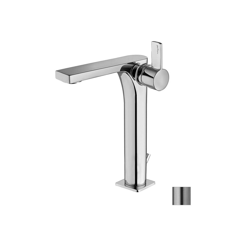 Miscelatore lavabo prolungato con scarico serie Rock modello RO085ST steel looking Paffoni