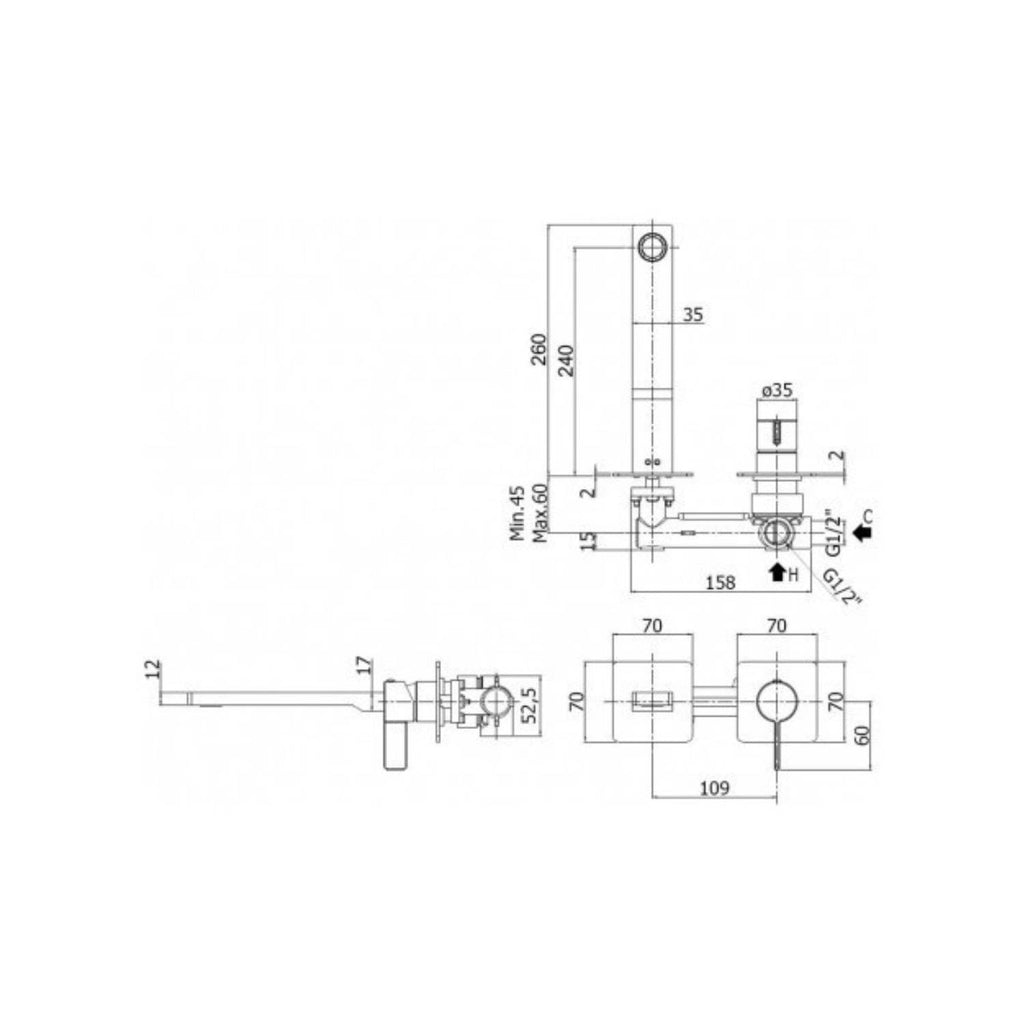 Miscelatore lavabo a parete serie Rock modello RO106ST70  steel looking Paffoni
