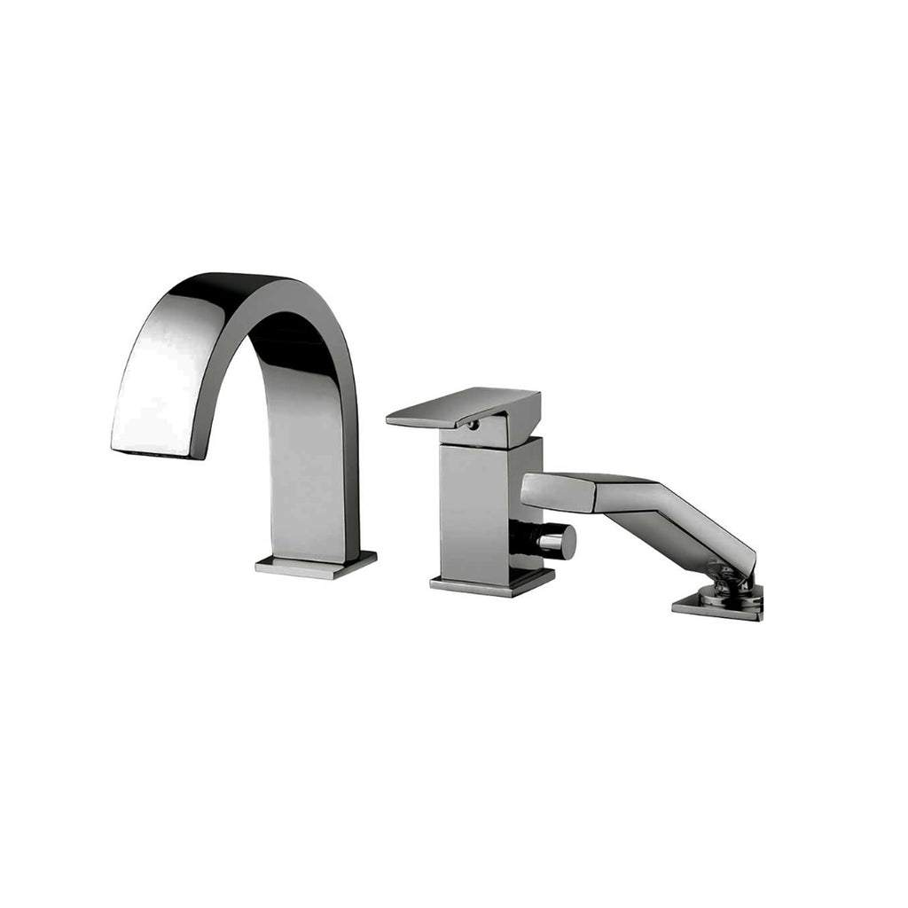 Miscelatore bordo vasca Paffoni Elle con set doccia e bocca di erogazione - Steel Looking