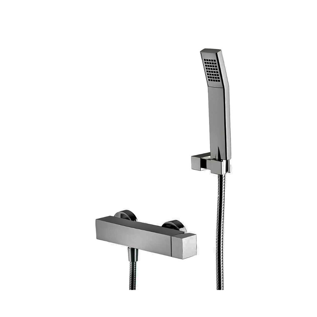 Miscelatore doccia Paffoni serie Elle completo di set doccia con supporto a muro - Steel Looking