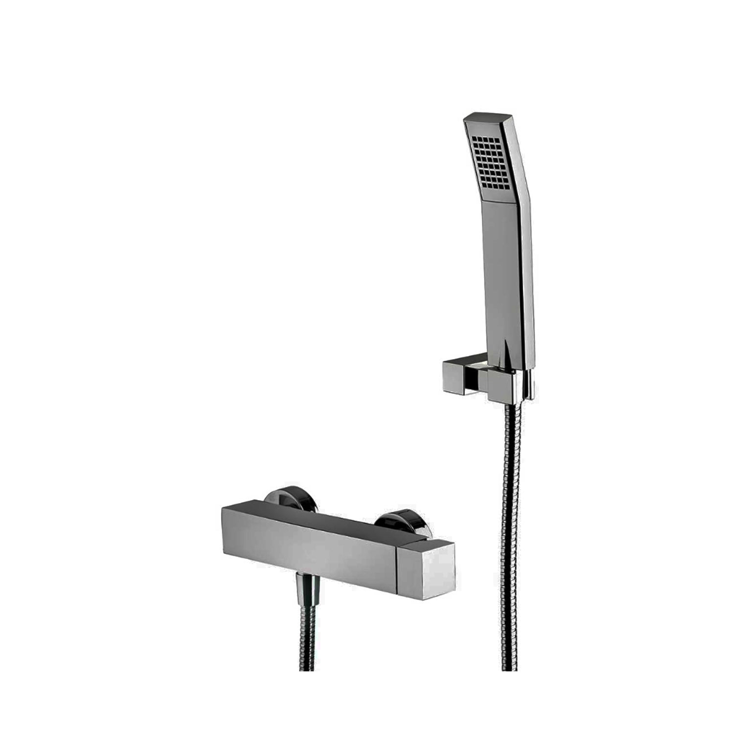 Miscelatore doccia Paffoni serie Elle completo di set doccia con supporto a muro - Steel Looking