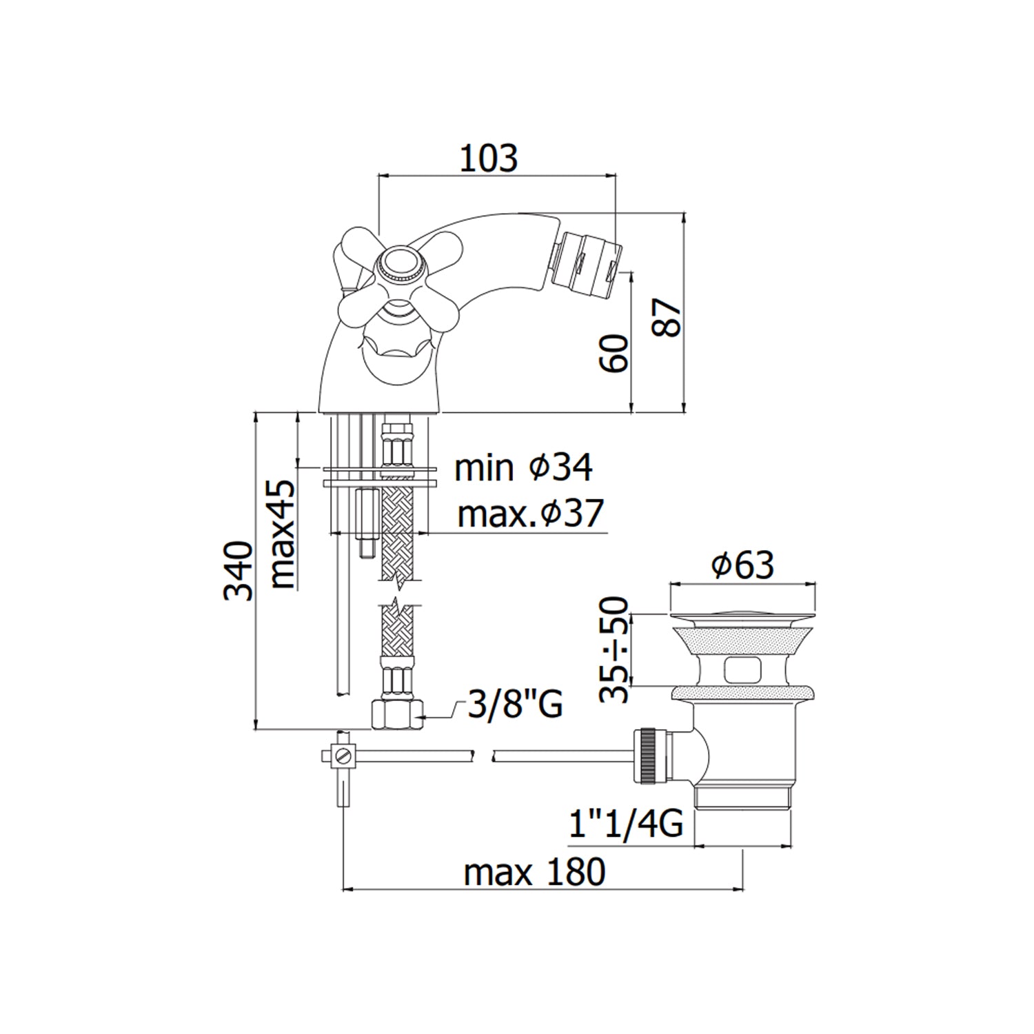 Monoforo bidet con scarico automatico Paffoni serie Viola - Cromato