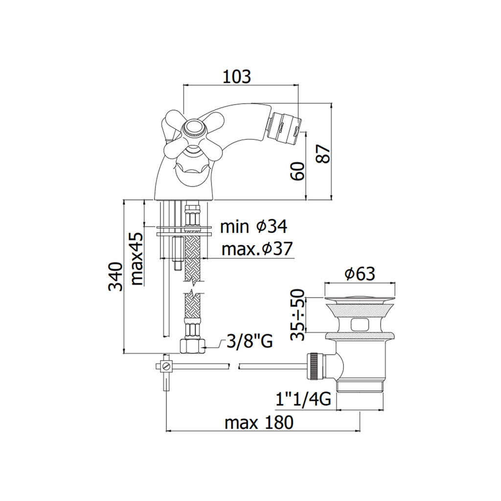 Monoforo bidet con scarico automatico Paffoni serie Viola - Ramato