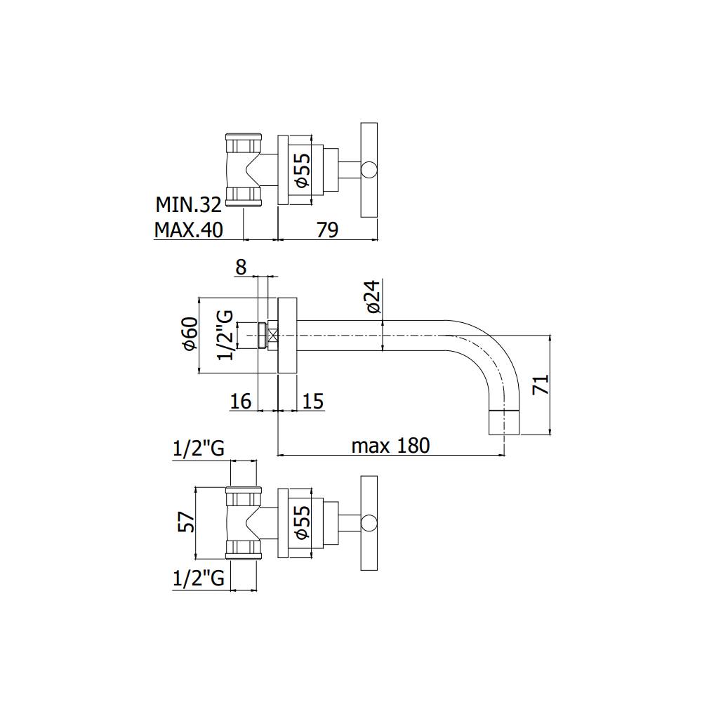 Batteria lavabo incasso serie Quattro modello QTV003CR cromato Paffoni