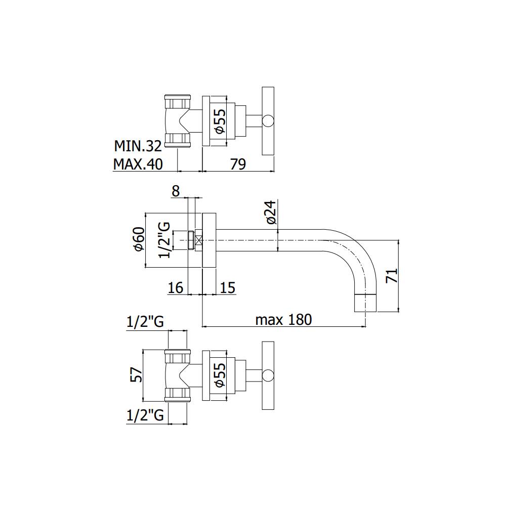 Batteria lavabo incasso serie Quattro modello QTV008CR cromato Paffoni