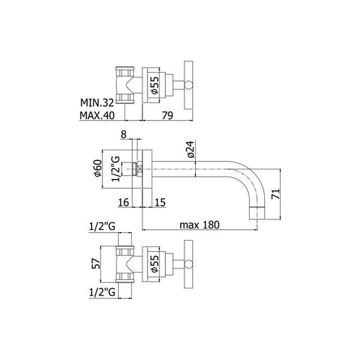 Batteria lavabo incasso serie Quattro modello QTV008CR cromato Paffoni