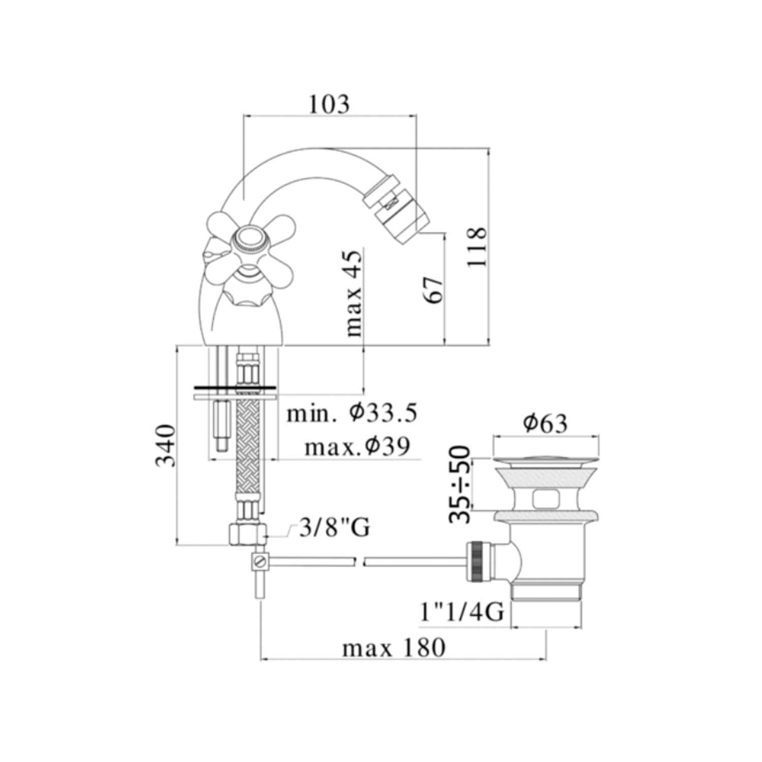 Monoforo bidet con canna orientabile e scarico automatico Paffoni serie Viola - Bronzato