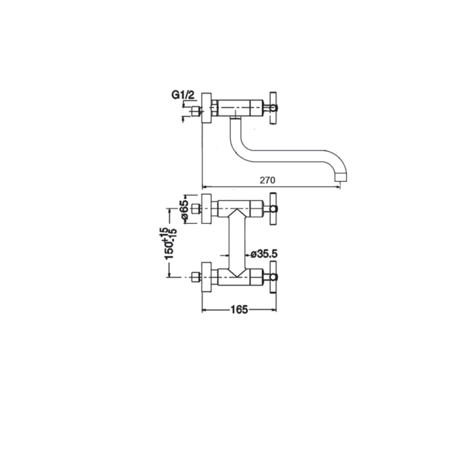 Miscelatore lavello a parete in ottone cromato serie Sirio Keller Taps