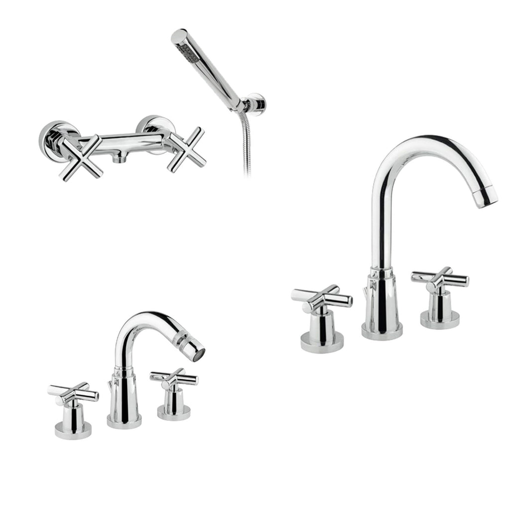 Kit miscelatori lavabo+bidet+doccia in ottone cromato collezione Sirio Keller Taps