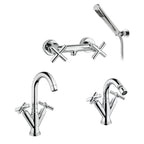 Kit miscelatori lavabo+bidet+doccia in ottone cromato collezione Sirio Keller Taps - rubinetti lavabo e bidet collo alto