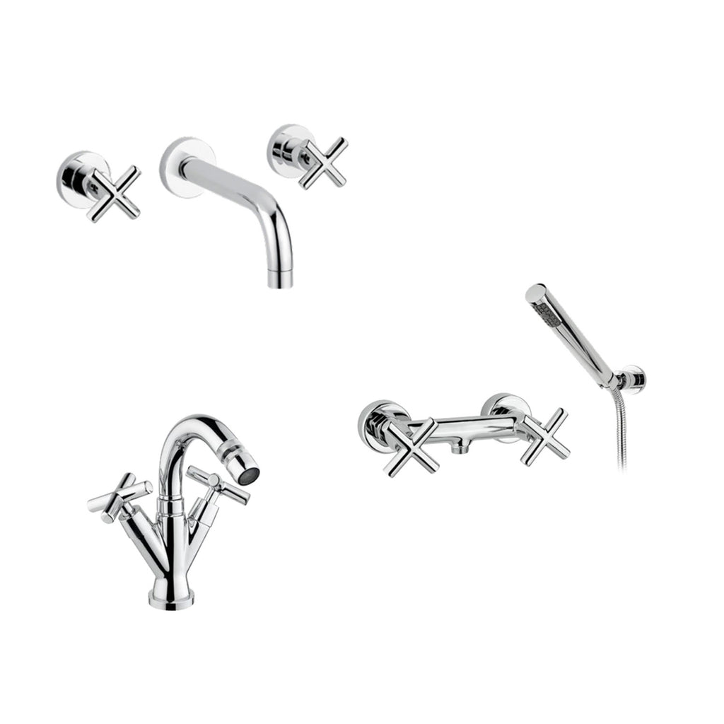 Kit miscelatori lavabo+bidet+doccia in ottone cromato collezione Sirio Keller Taps - miscelatore lavabo a muro