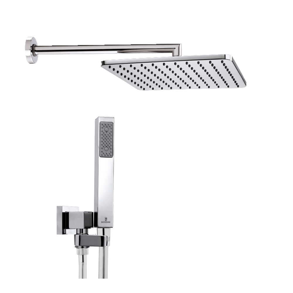 Soffione doccia cm 28x28 quadrato in ottone cromato Bossini Cosmo a un getto con kit duplex doccia Cube