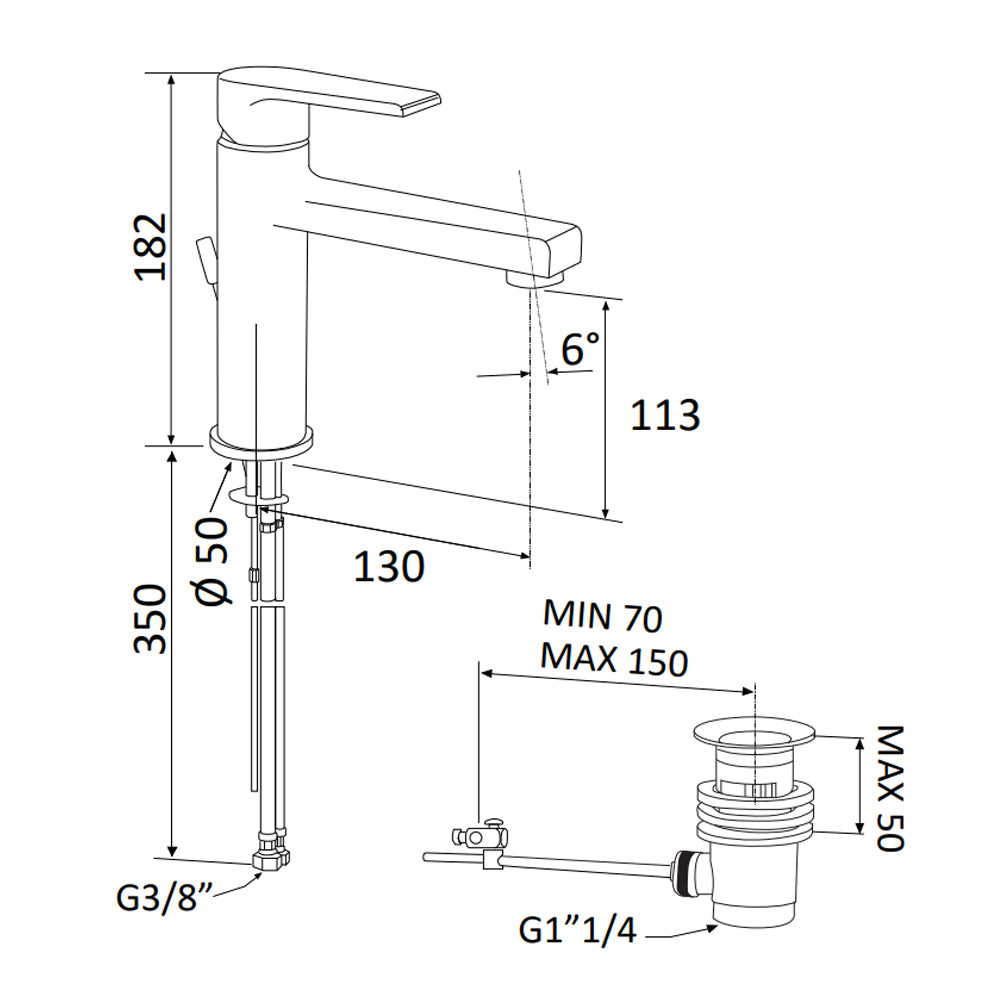 Miscelatore medio lavabo Rubinetterie Mariani linea Artic Bianco opaco con scarico