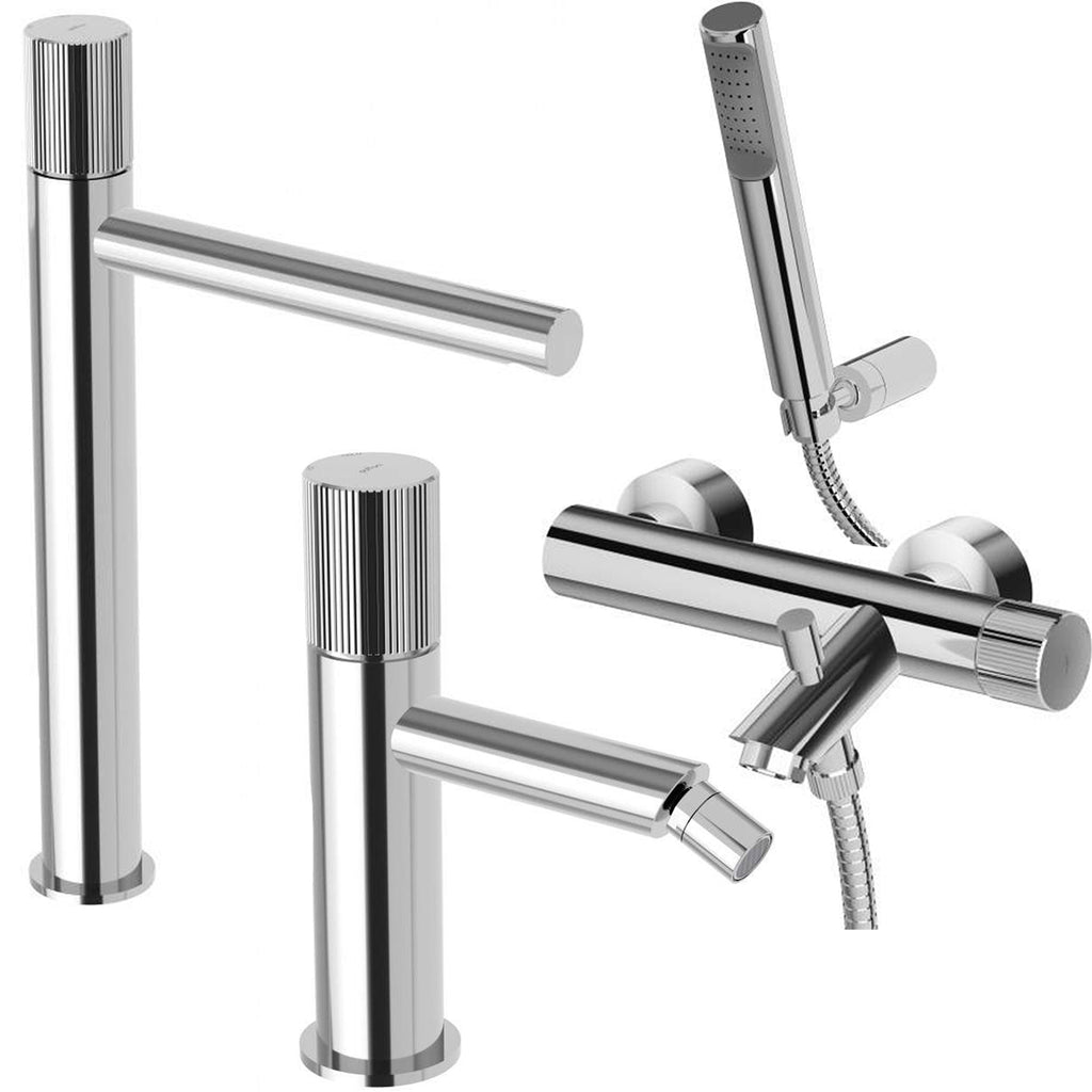 Set di miscelatori lavabo alto-bidet-vasca con doccetta Paffoni Jo Cromato