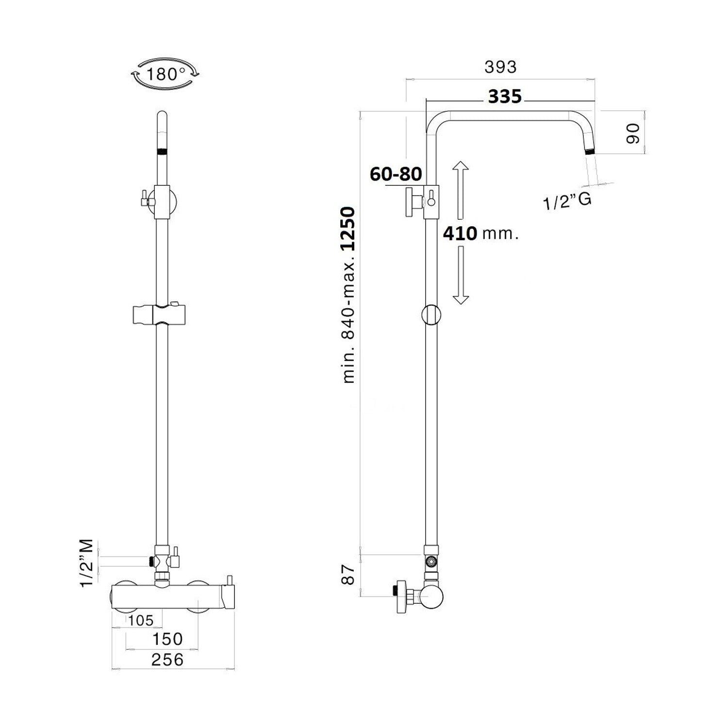 Colonna doccia C15 regolabile e orientabile con deviatore MX3C