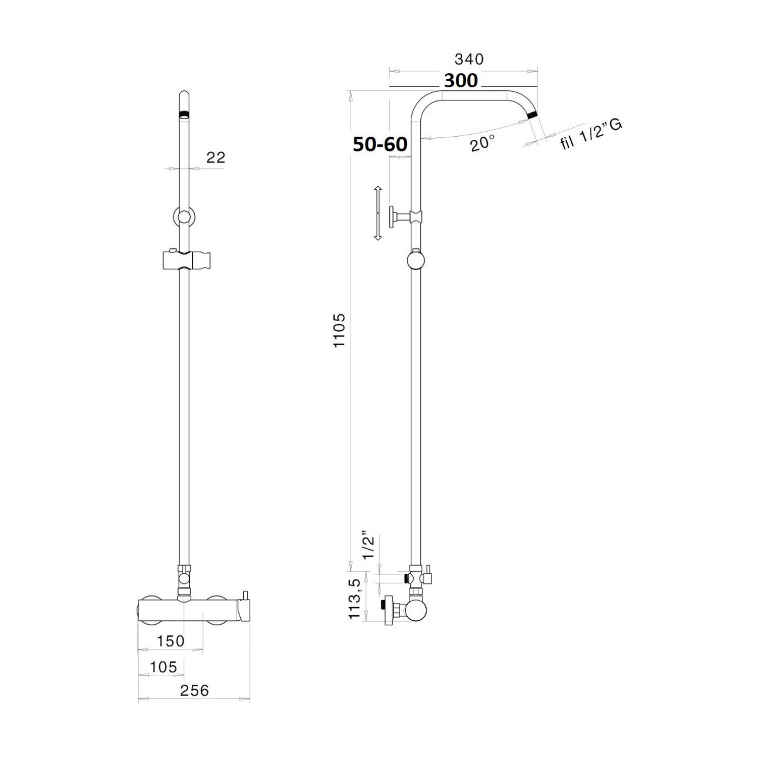 Colonna doccia C14 con deviatore MX1E e soffione 20cm