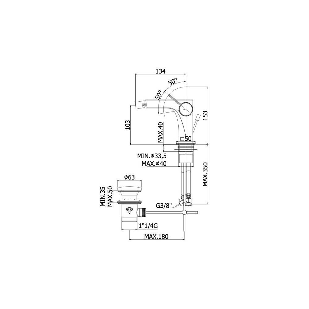 Miscelatore bidet sopra piano con scarico serie Rock modello RO135ST Steel looking Paffoni