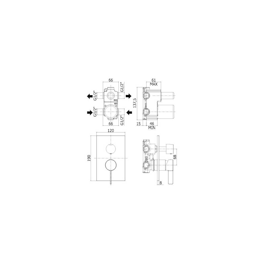 Miscelatore doccia con piastra in acciaio inox serie Rock modello RO018ST/M Steel looking Paffoni