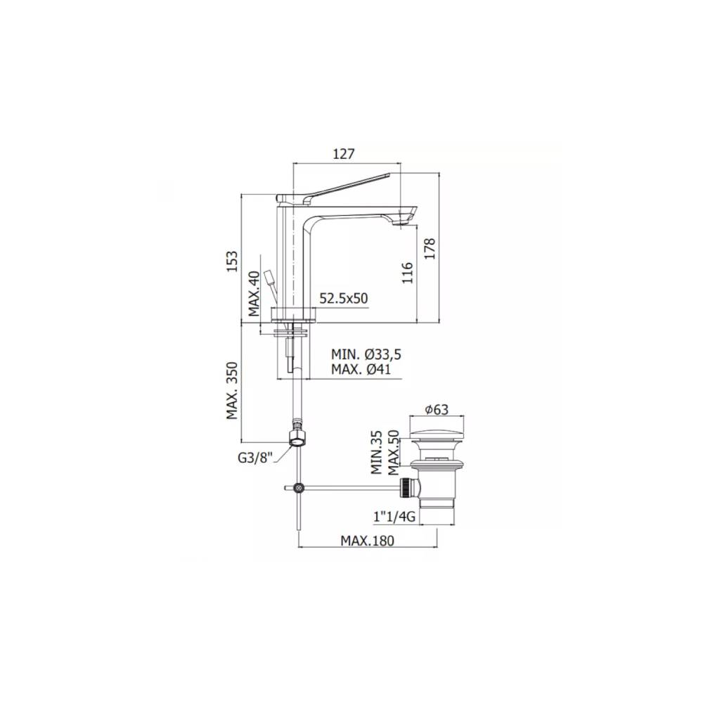Miscelatore lavabo con scarico automatico serie Tilt modello TI075ST steel looking Paffoni.