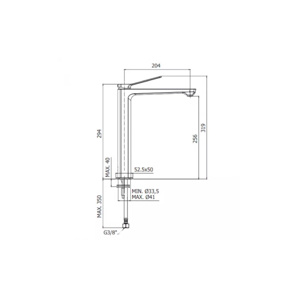 Miscelatore da lavabo prolungato serie Tilt modello TI081ST steel looking Paffoni