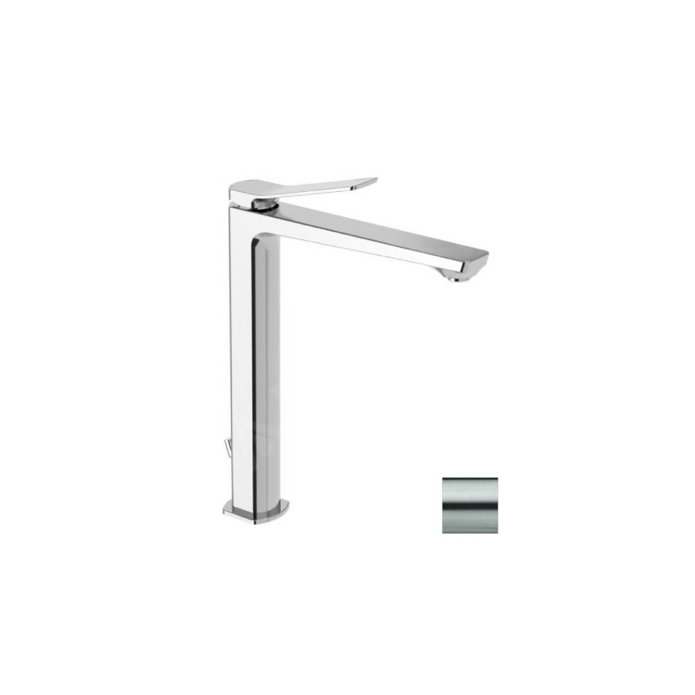 Miscelatore da lavabo con sistema di scarico serie Tilt modello TI085ST steel looking Paffoni