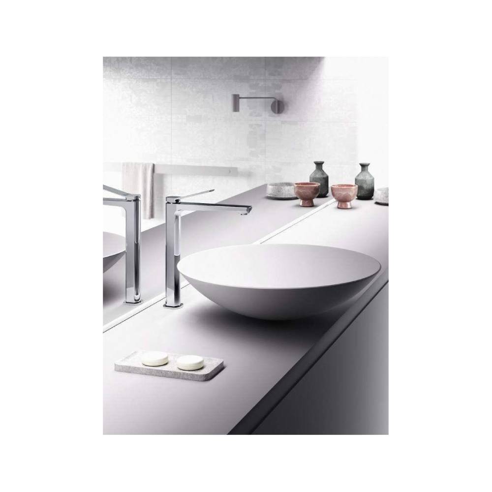 Miscelatore da lavabo con sistema di scarico serie Tilt modello TI085ST steel looking Paffoni