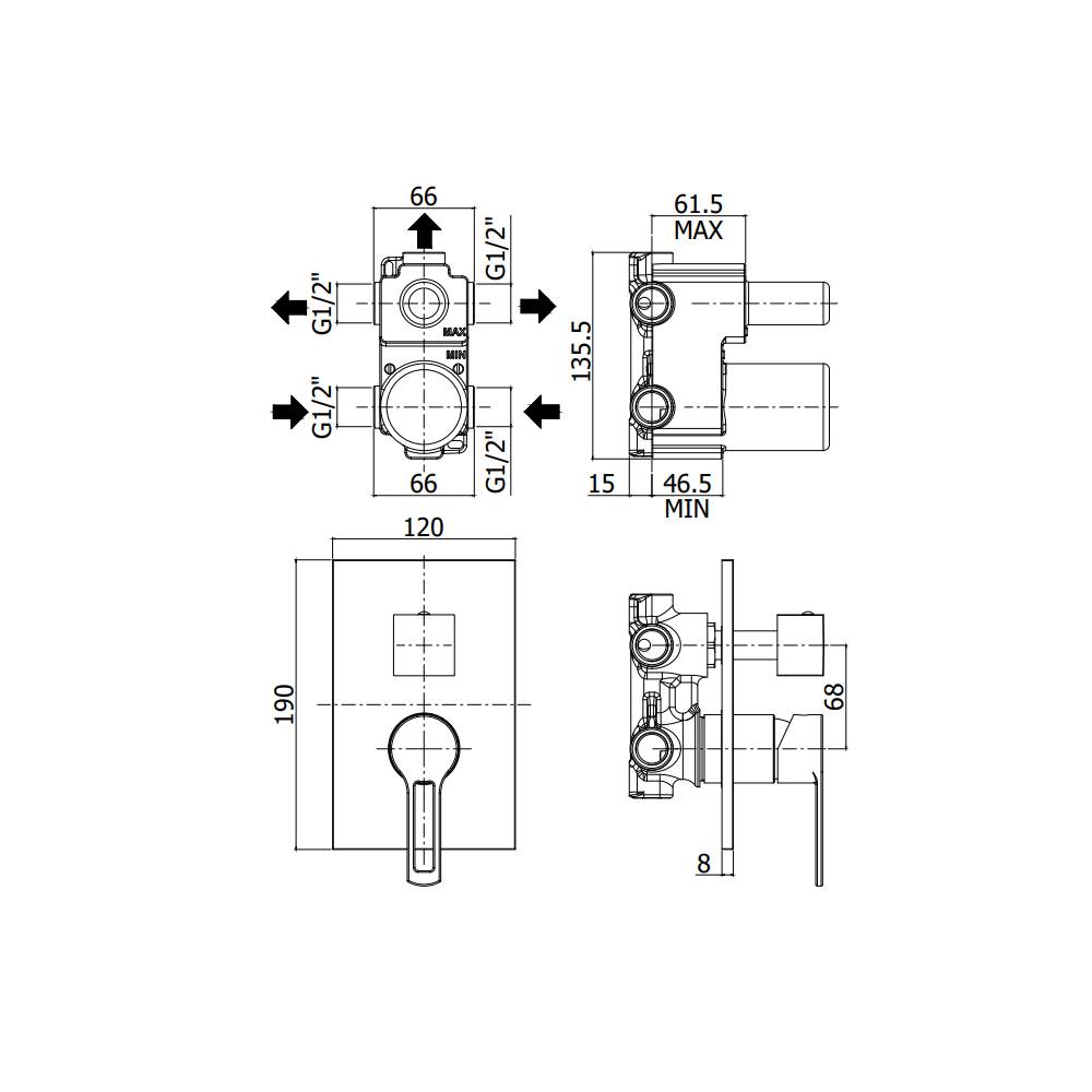 Miscelatore incasso doccia con deviatore 2 Uscite serie Ringo modello RIN018CR cromo Paffoni