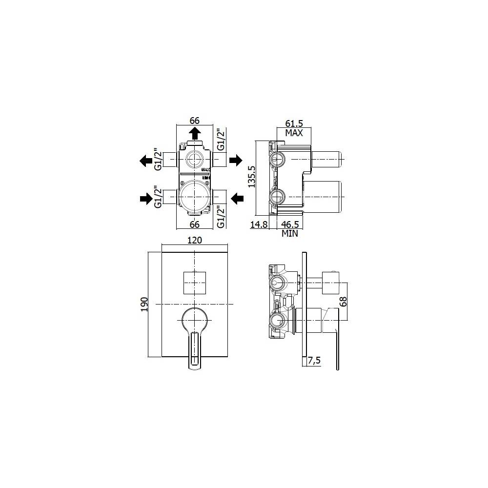 Miscelatore incasso doccia con deviatore 3 Uscite serie Ringo modello RIN019CR cromato Paffoni