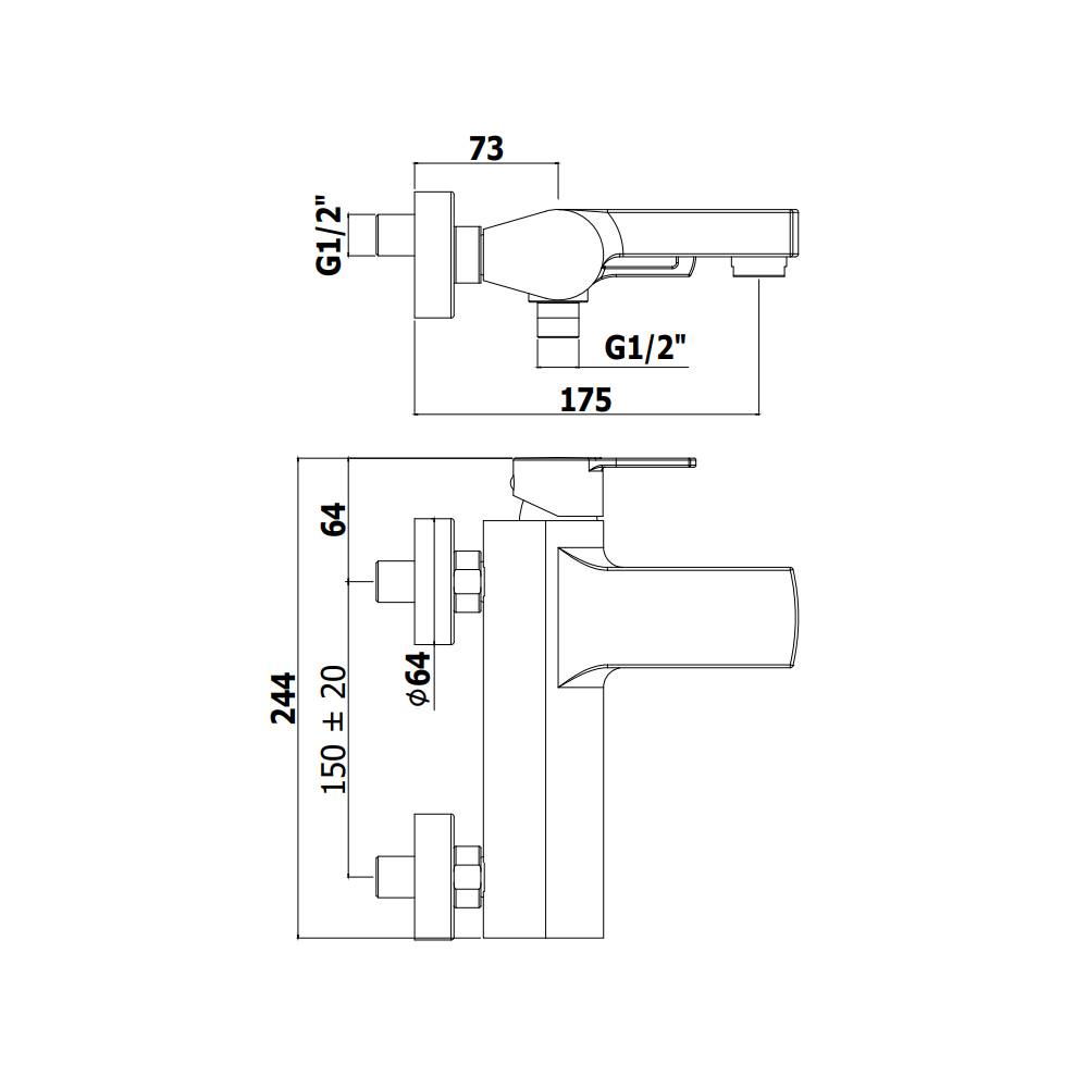 Miscelatore vasca con duplex supporto riposo serie Ringo modello RIN026CR cromo Paffoni