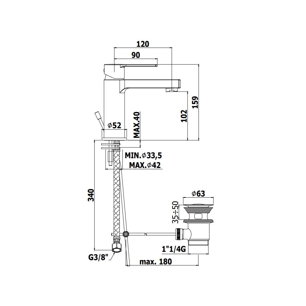Miscelatore lavabo monocomando senza scarico serie Ringo modello RIN071CR cromo Paffoni