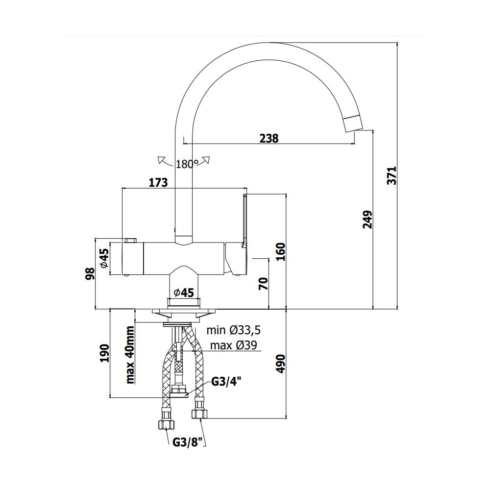 Miscelatore lavello monocomando con collegamento lavastoviglie serie Ringo modello RIN184CR cromo Paffoni