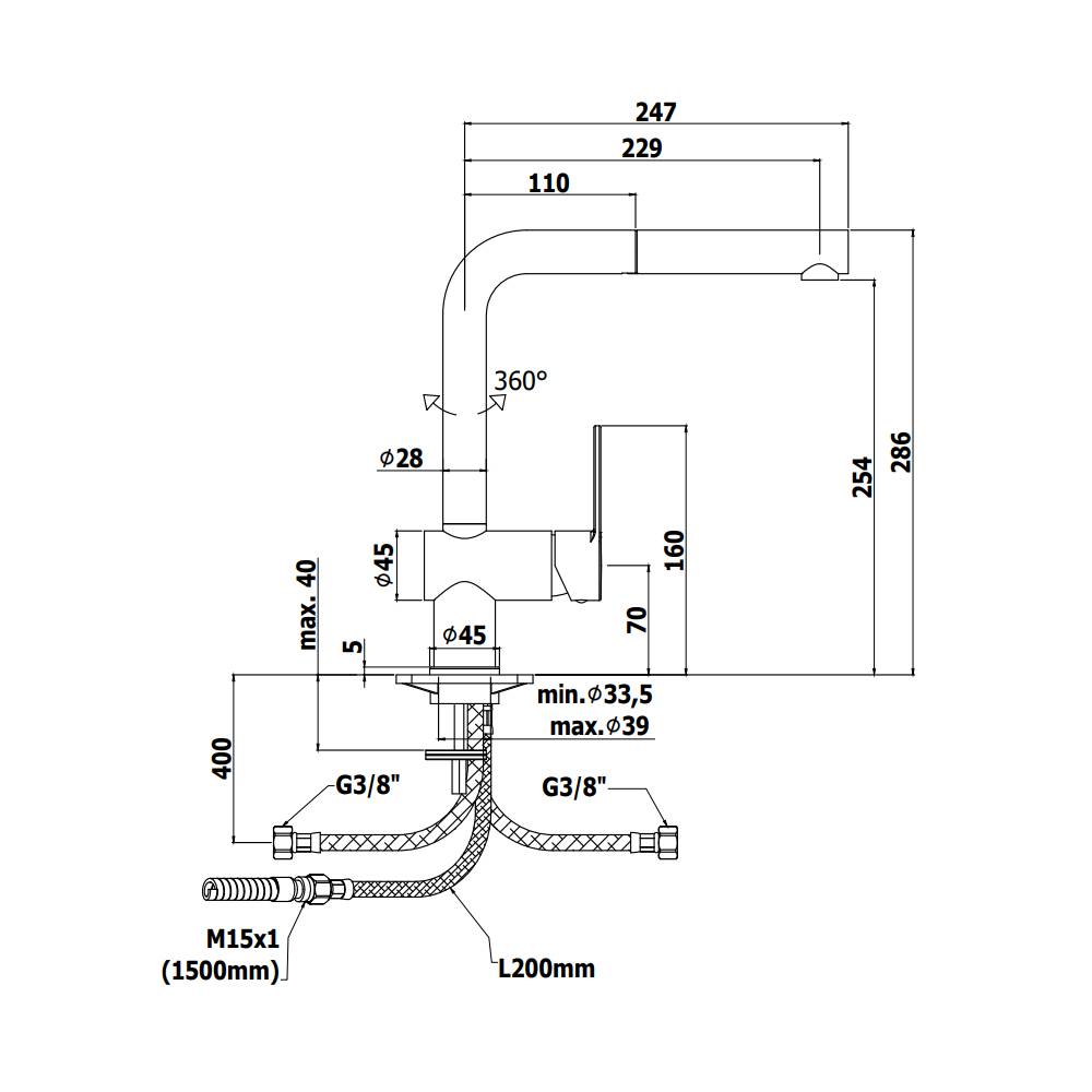 Miscelatore lavello doccetta estraibile getto fisso serie Ringo modello RIN185CR cromato Paffoni
