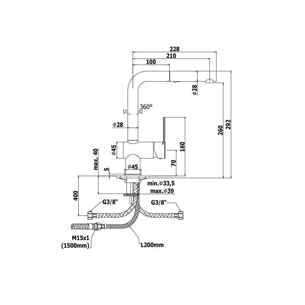 Miscelatore lavello laterale doccetta estraibile 2 getti serie Ringo modello RIN285CR cromato Paffoni