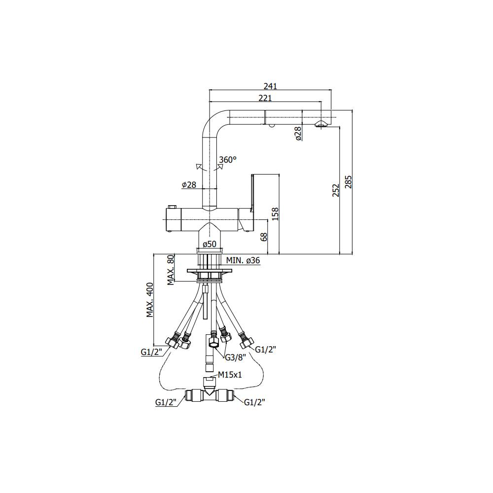 Miscelatore lavello con doccia estraibile 2 getti serie Ringo modello RIN295CR-MET cromo Paffoni