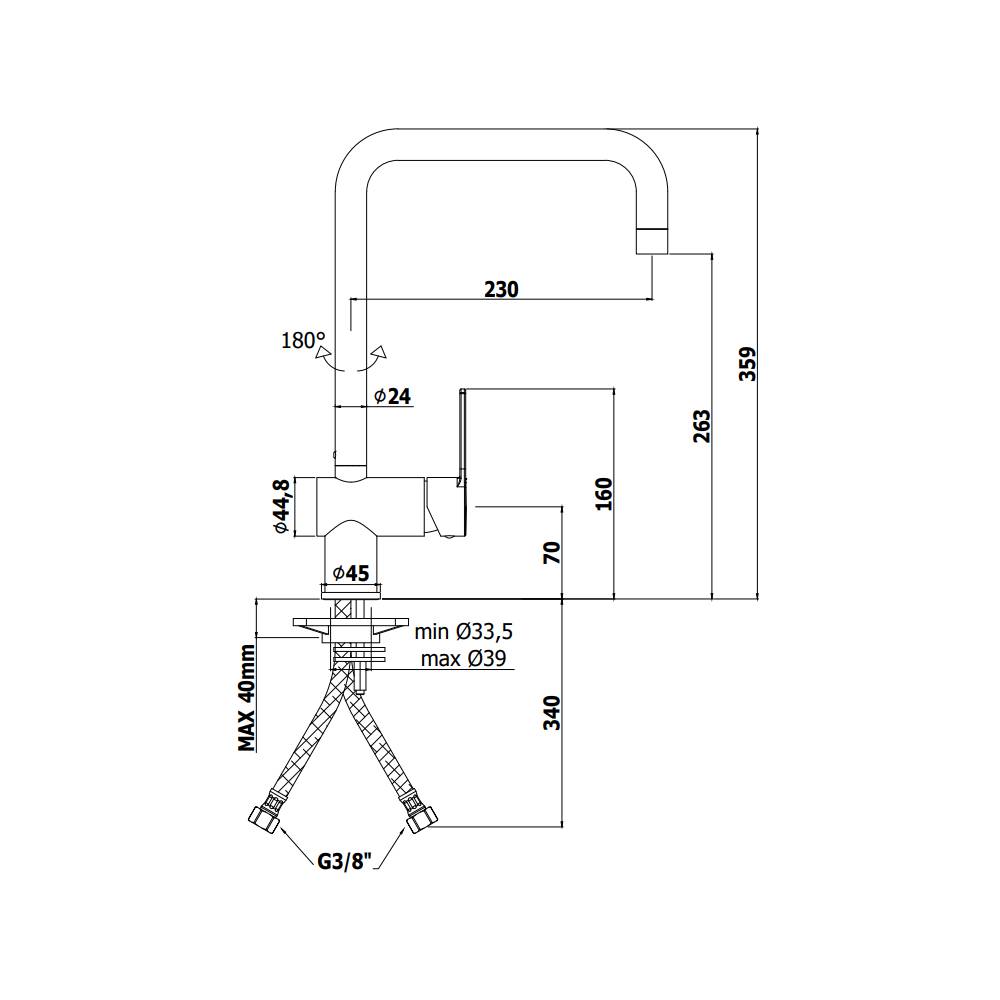 Miscelatore lavello canna tubo 2 Pieghe serie Ringo modello RIN980CR cromato Paffoni