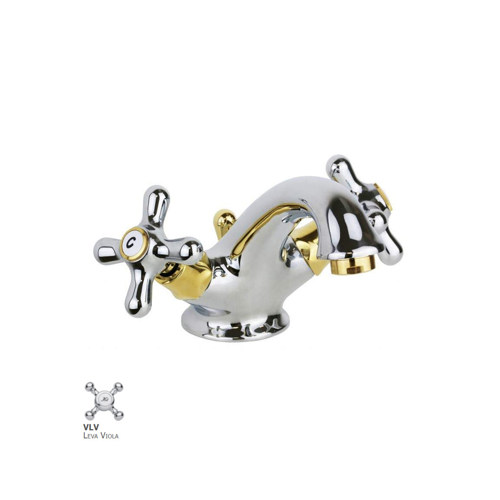 Monoforo lavabo Retrò con scarico automatico Paffoni serie Viola - Cromo/Gold finish