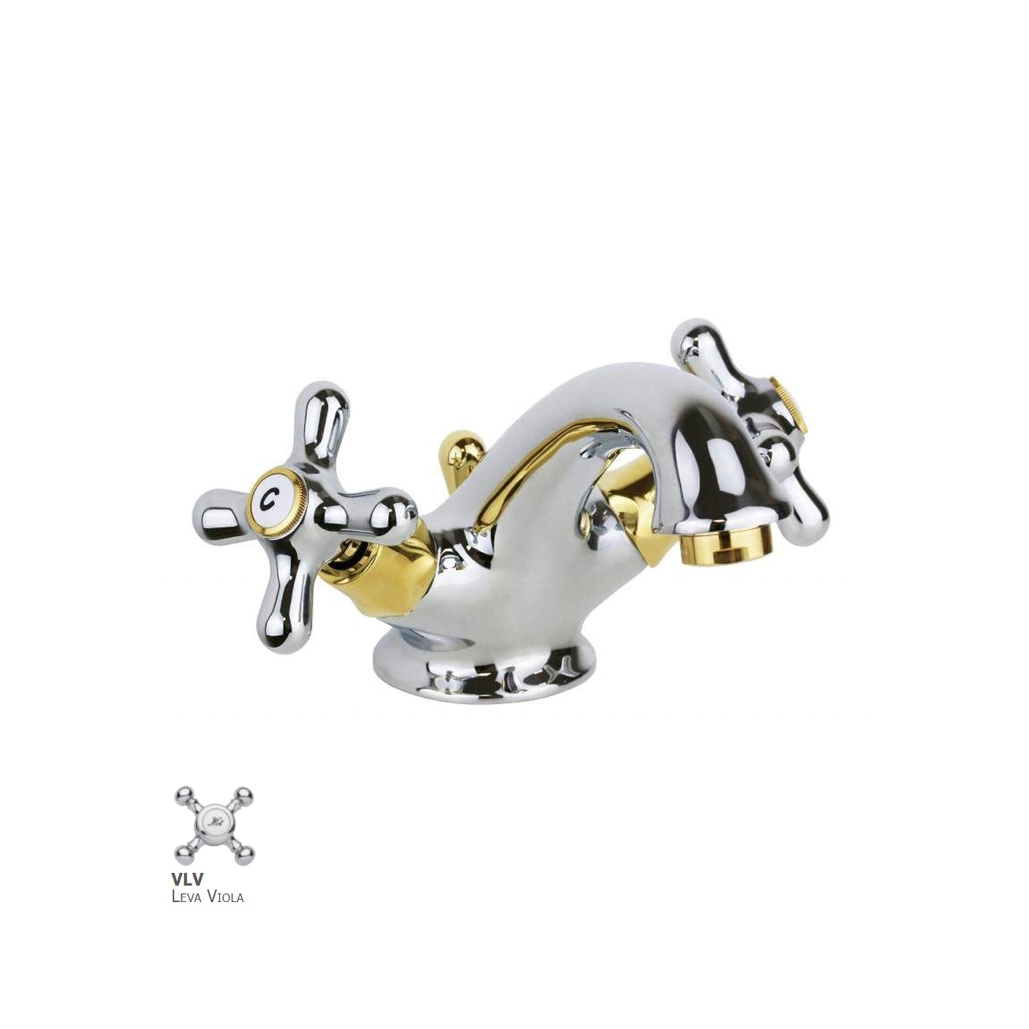Monoforo lavabo Retrò con scarico automatico Paffoni serie Viola - Cromo/Gold finish