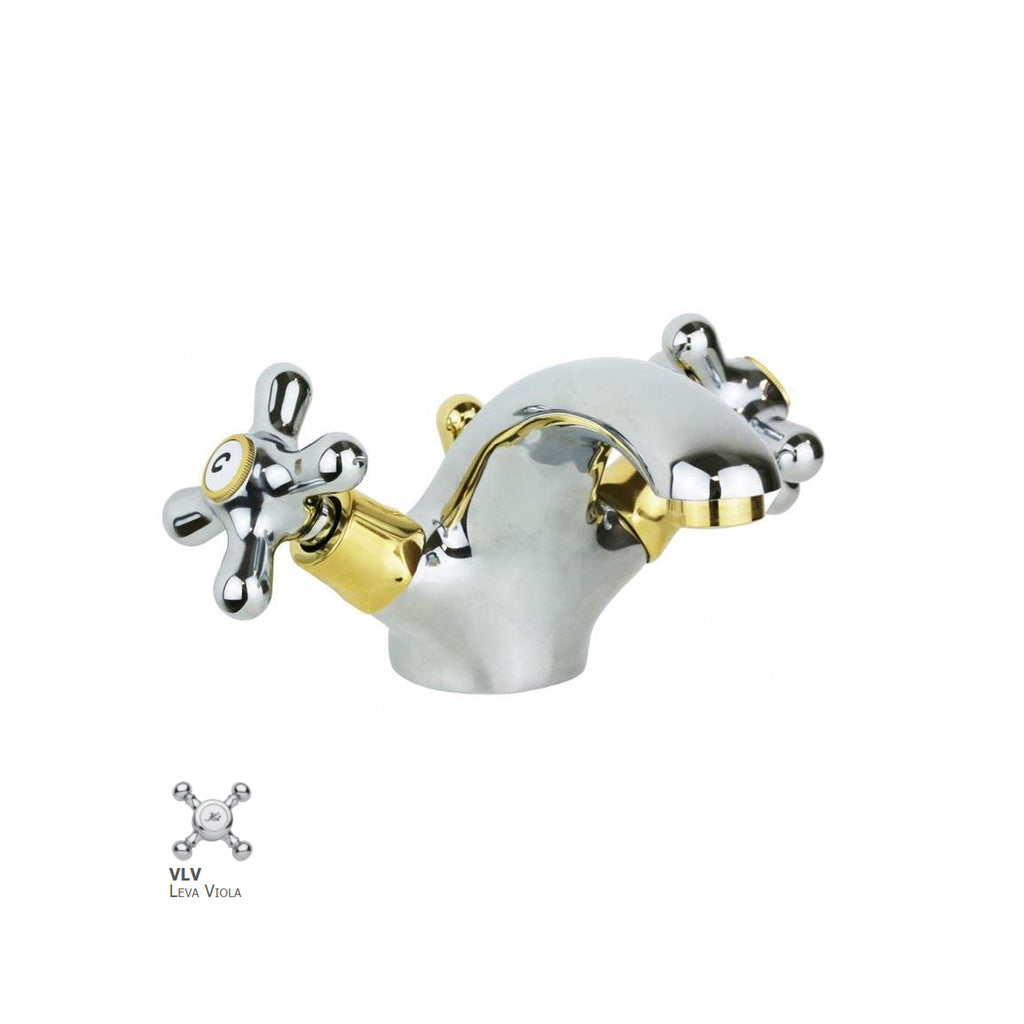 Monoforo lavabo con scarico automatico Paffoni serie Viola - Cromo/Gold finish