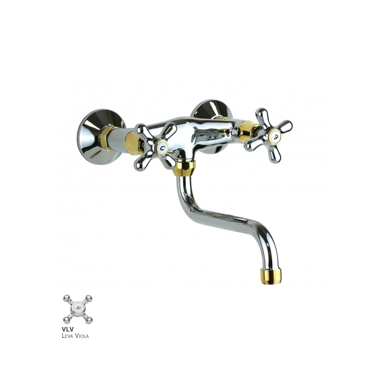 Gruppo lavello a muro con canna "S" orientabile Paffoni serie Viola - Cromo/Gold finish