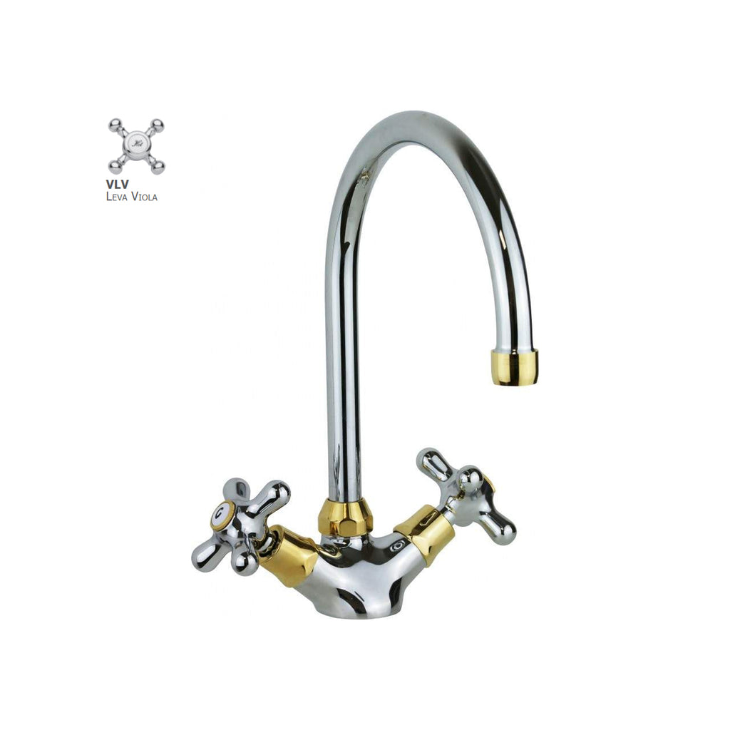 Miscelatore lavello monoforo con canna orientabile a ombrello Paffoni serie Viola - Cromo/Gold finish