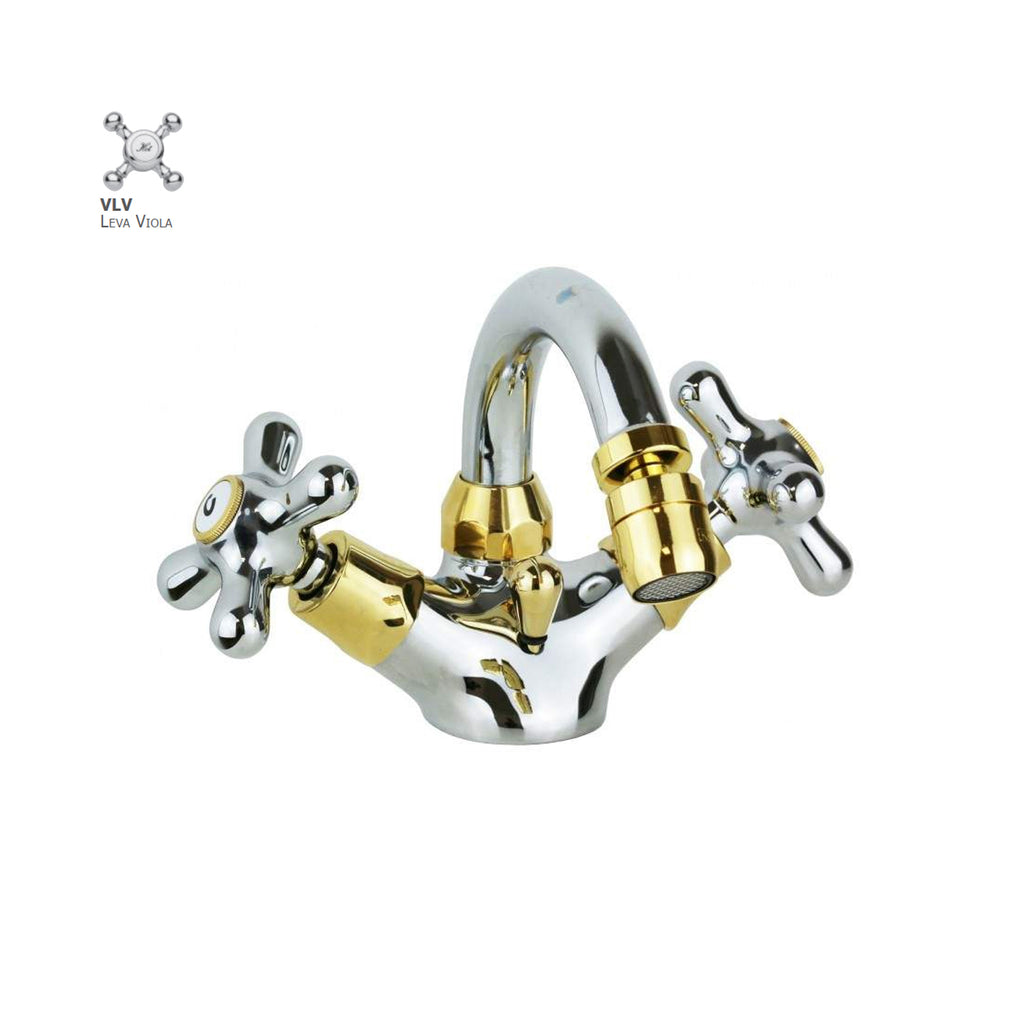 Monoforo bidet senza scarico con canna orientabile Paffoni serie Viola - Cromo/Gold finish