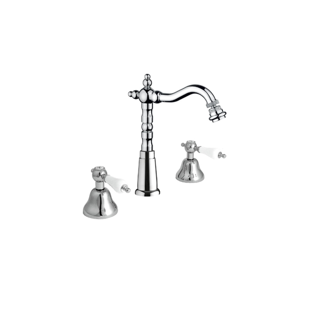 Miscelatore bidet bocca antica in ottone cromato con manici bianchi collezione King Keller Taps - 3 fori