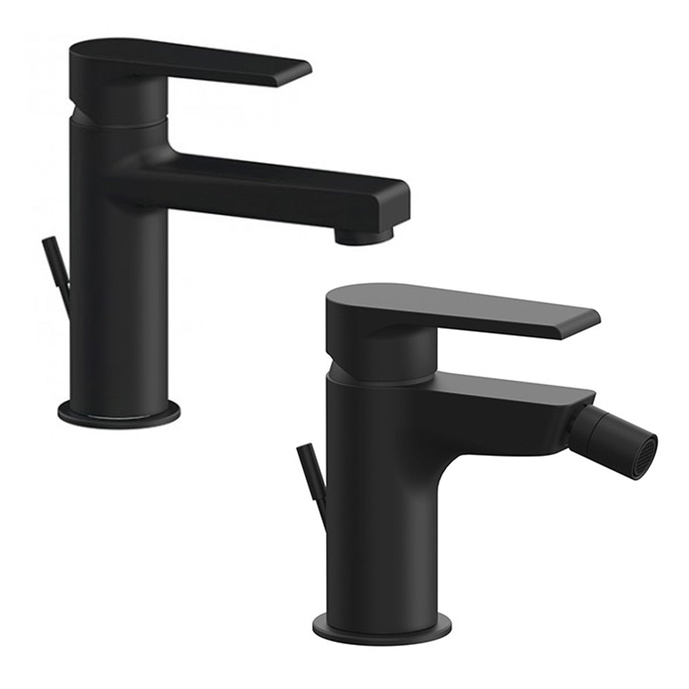 Kit miscelatori lavabo e bidet Rubinetterie Mariani linea Artic Nero Opaco con scarico